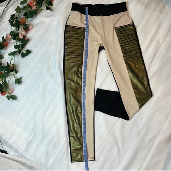 Flamingo Urban Contrast Panel Zipper Detail Faux Leather Moto Pants SzL - Picture 6 of 16